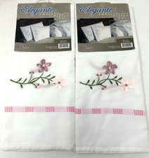 Embroidered STANDARD Pillow cases set of 2 Cotton/Polyester White Floral NEW