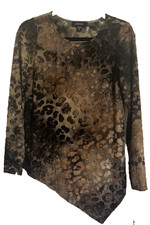 KAREN KANE WOMENS SIZE XS ROUND NECK LONG SLEEVE ASYMMETRICAL BURNOUT BLOUSE