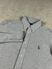 Ralph Lauren Boys Medium Gray Knit Oxford Button Down Collard Shirt Long Sleeve