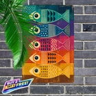 Abstract Fish Painting Colorful Vintage Tin Metal Sign Wall Decor
