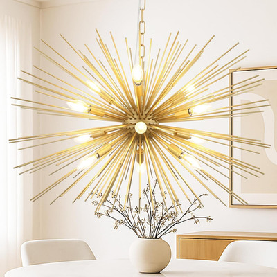 Modern 33.8In Gold Sputnik Chandeliers 12-Light Mid-Century Starburst Chandelier