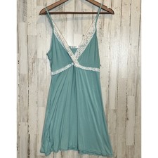 Slip Dress Chemise Large Teal Blue Green Lace Trim Babydoll Coquette Siren VGUC
