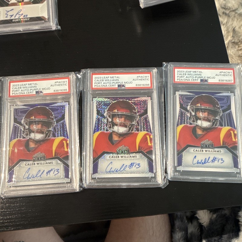 Caleb Williams Lot of 3 1,2,3 /3 2023 Leaf Metal Purple Mojo PSA/DNA Auto #PACW1