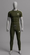 Men's 2 Piece Tracksuit Set Short Sleeve T-Shirt Joggers Olive Green Gym Outfi