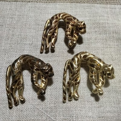 3 Stunning Vintage MCM Gold Tone Tiger Leopard Brooch Ciner Type