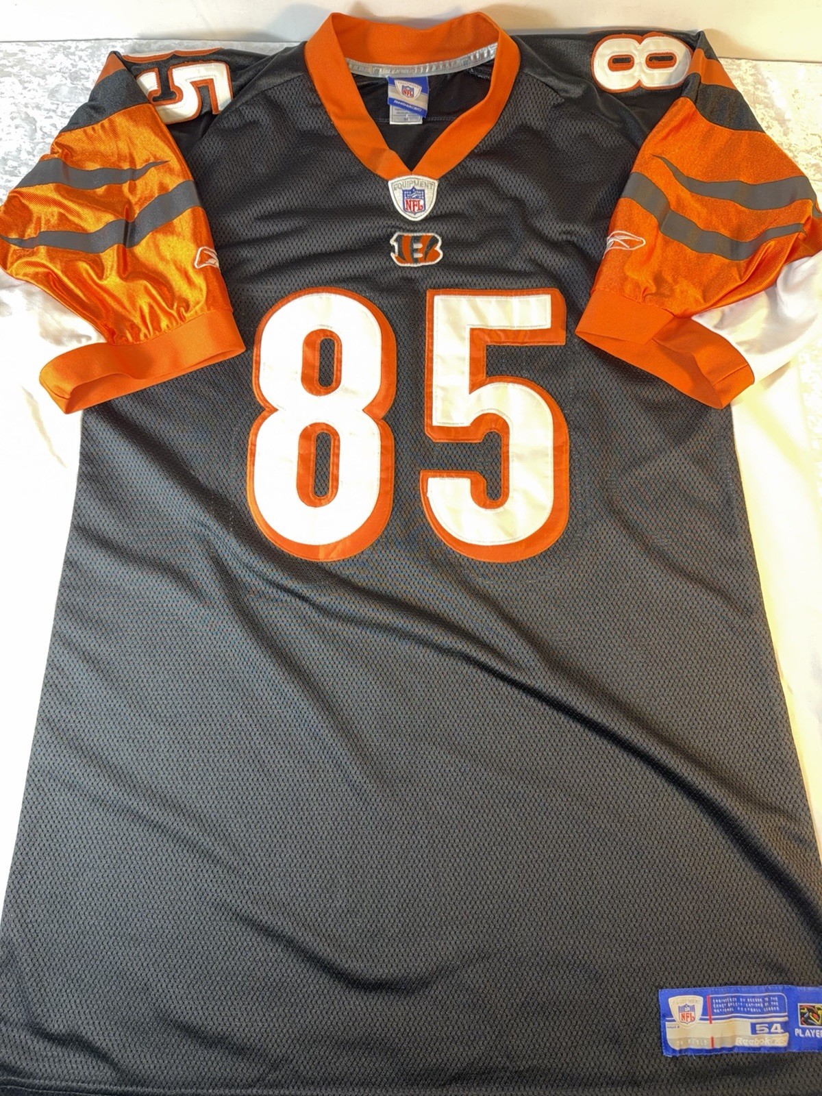 Chad Johnson 85 Cincinnati Bengals Reebok NFL Jersey Mens 54 Tiger Stripe