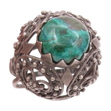 925 Sterling Silver Vintage Ring ISRAEL Turquoise Openwork Dome Sz 8 RG34749