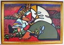 GERARDO OYOLA OIL PAINTING CANVAS SIGNED 1996 MODERN CUBIST PUERTO RICAN ARTIST