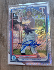 Paulino Santana Signed 2024 Bowman Chrome Baseball Card #BCP-245 Rangers Shimmer