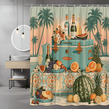 Tropical Fruit and Palm Tree Shower Curtain Graphic Print