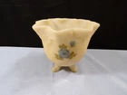 Fenton Cameo Satin Glass Hand Painted Basketweave Vase Blue Dogwood Flowers