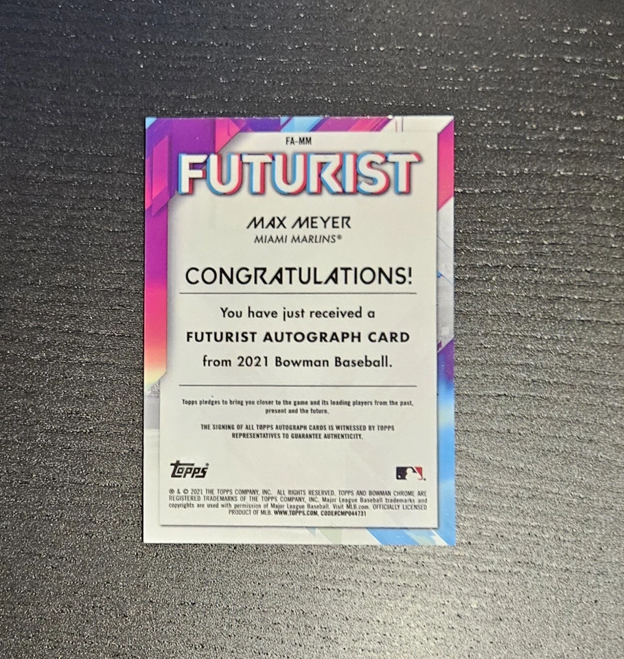 2021 Bowman Chrome Max Meyer Auto /99 Futurist Mojo #FA-MM Marlins Invest - Image 2 of 3