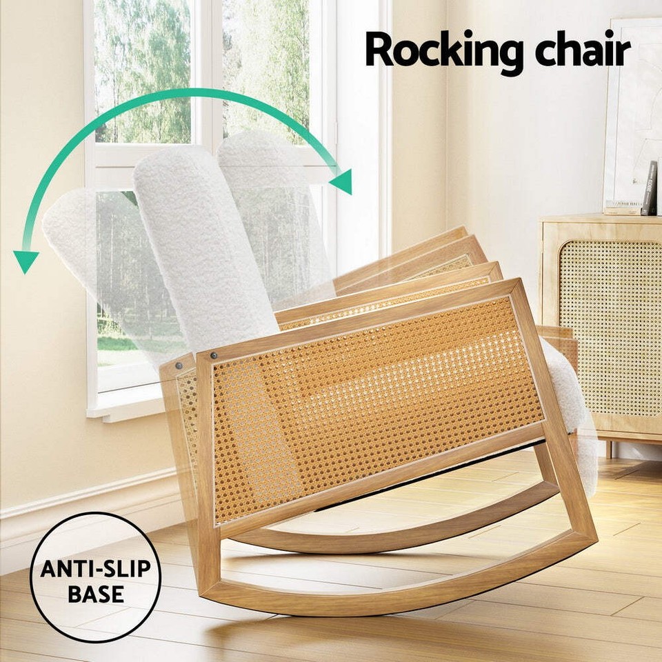 Artiss Armchair Rocking Chair Boucle Rattan White | eBay Australia