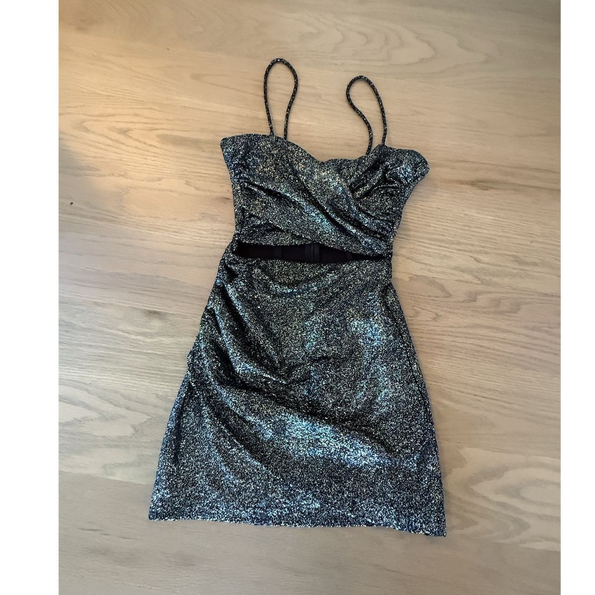 zara black glitter mini bodycon dress strappy sleeveless short s