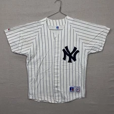 Vintage New York Yankees Russell Athletic Baseball Jersey White Pinstripe Small