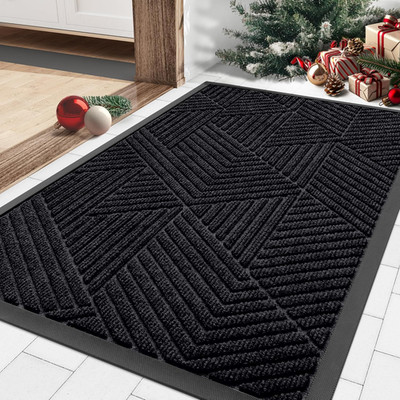 Smiry Front Door Mat outside Entrance, Heavy Duty Sturdy Natural Rubber Doormat,