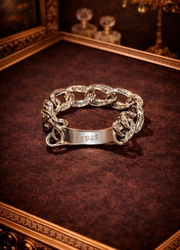 Vintage 1980s sterling silver chain link ring S925 pavé style size 7.5