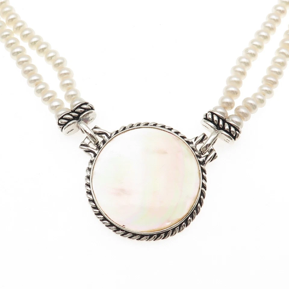 Honora 925 Sterling Silver Real Pearl & MOP Beaded 2-Strand Necklace 16" - Image 4 of 4