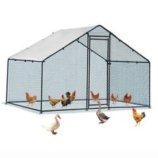 Metal Chicken Coop 6.5 x 10FT Outdoor Large Walk Hen Cage House Waterproof Cover