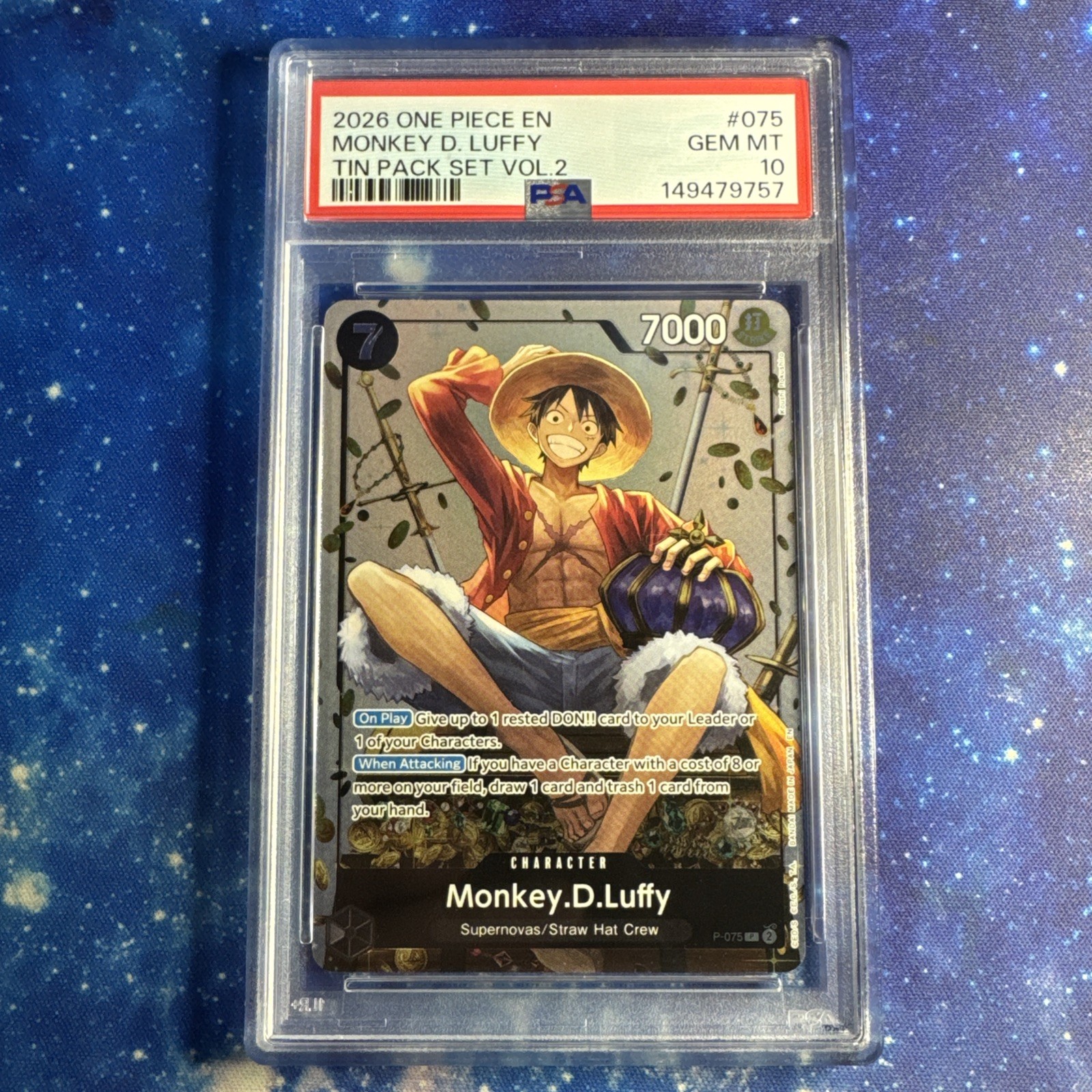 2026 ONE PIECE PROMOS TIN PACK SET VOL.2 #075 MONKEY D. LUFFY PSA 10
