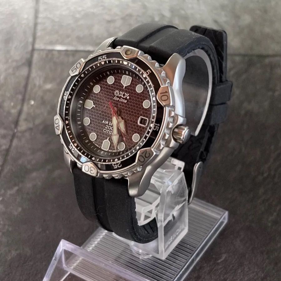 CITIZEN OXY AIR DIVER Solar Watch 200m Black Dial Rubber Band 