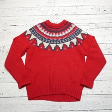 Vintage Woolrich Sweater Womens Medium Red Fair Isle Wool Mohair Pullover 80s