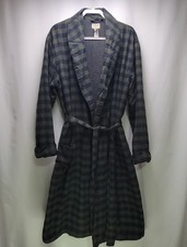 L.L.Bean Men's Large Plaid Robe - Fleece-Lined Cotton Flannel, Green/Blue L-REG