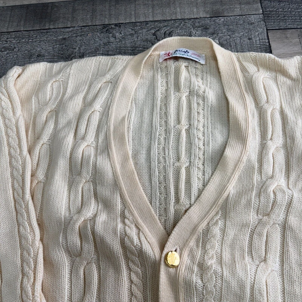 Vintage Pringle Wool Knit Cardigan Grandpa Core Cable Ivory Sweater Mens Medium - Image 3 of 4