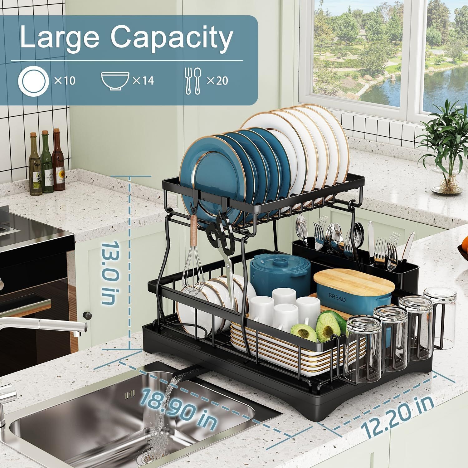 Over Sink Dish Drying Rack 2-Tier Stainless Steel Kitchen Shelf Cutlery Drainer