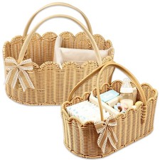 2pcs Premium Scalloped Rattan Baby Diaper Caddy Organizer 16.14 10 7.2/13.9 8...