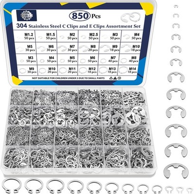 850Pcs C Clips Assortment Kit(M3-M14) and E Clips Assortment Kit(1.2mm-10mm),...