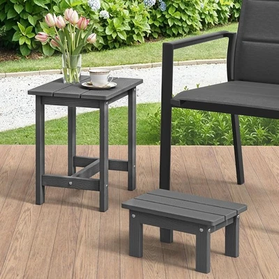 LUE BONA Outdoor Side Table w Foot Stool Adirondack Patio End Table Gray - Image 1 of 4