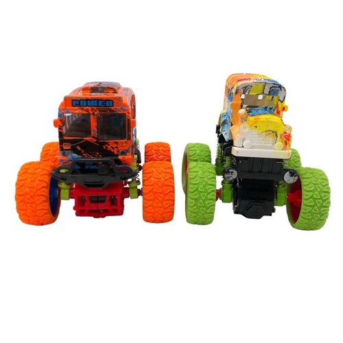 Pair Neon Bus Friction-Powered Monster Trucks Self-Propelled w/ Shocks Graffiti - Picture 3 of 7