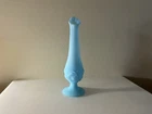 Vtg. FENTON Blue Satin Glass Swung Vase WATER LILY  9” Pre- Owned