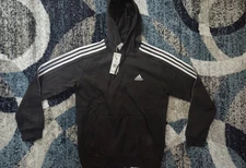Adidas Men Essentials Fleece 3-Stripes Hoodie, Black/ White, Size MED
