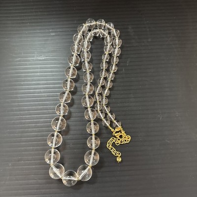 Signed Joan Rivers Clear Lucite Graduated Oval Beads Gold tone Spacers 32 Inches