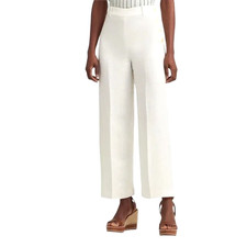 Lauren Ralph Lauren Women Pant Size 22W White Twill Linen Blend Wide Leg Trouser