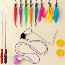 Interactive Cat Toys Retractable Wand Toy for Indoor Cat and Feather Toy Refills