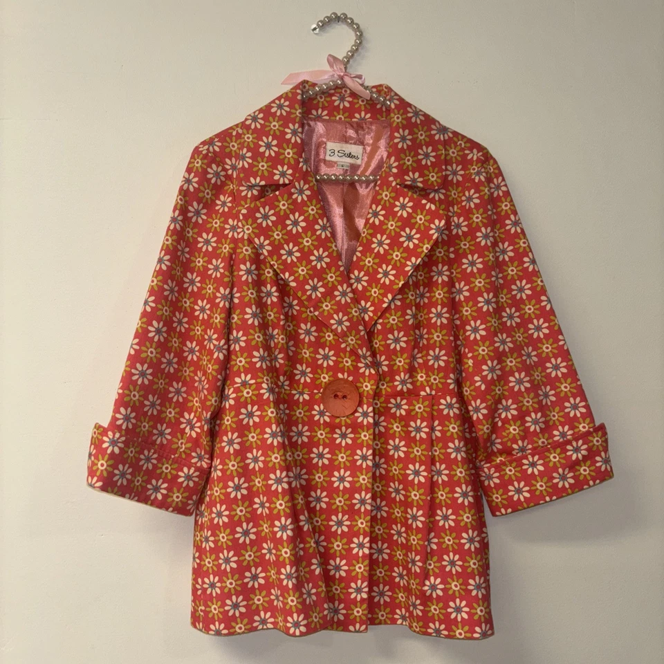 Abrigo Chaqueta Mujer 3 Hermanas Talla Lg Floral Indie Boho Med Abrigo Coral Mangas 3/4 Foto 2 de 4