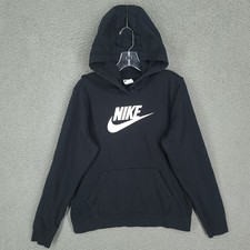 Nike Hoodie Womens Large Club Fleece Swoosh Pullover Pocket Black Soft