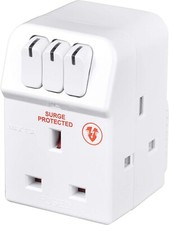 Image of Masterplug MSWG3 Three Socket Surge Protected Adaptor with Individual... Fasts