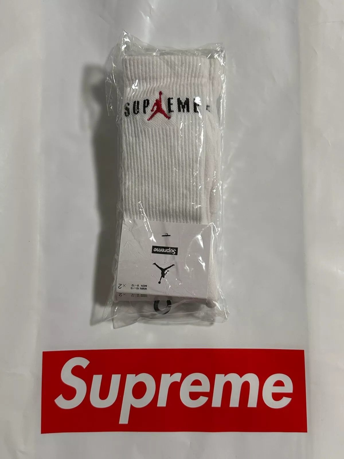 CHAUSSETTES SUPREME JORDAN CREW (GRANDES/BLANCHES) (LOT DE 2) (HOMME TAILLE 8 12) FW24