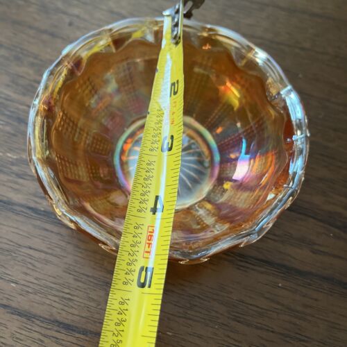 Hazel Atlas Diamond Point Scalloped Bowl Marigold Iridescent Carnival Glass - Picture 4 of 4