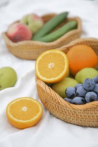 Cesti per pane in rattan fatti a mano rotondi in vimini servizio frutta ciotole, naturale - Foto 4 di 5