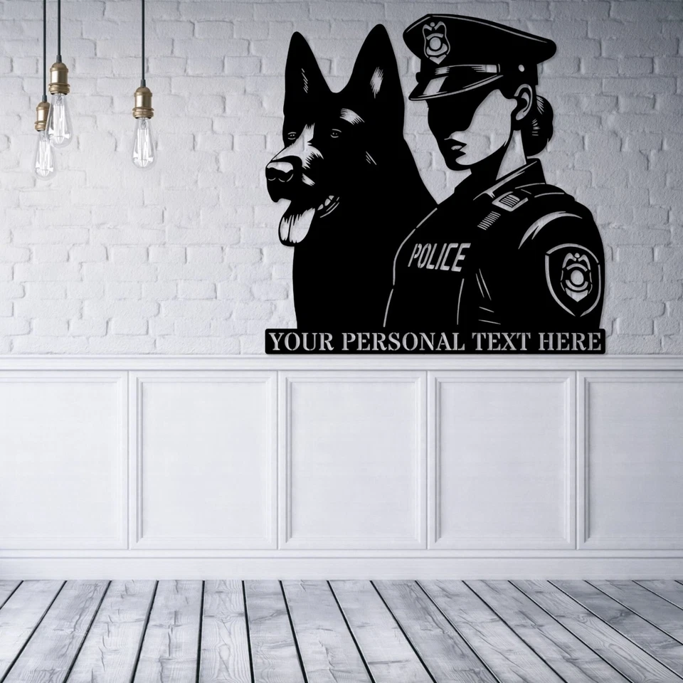 Letrero metálico personalizado para mujer policía. Decoración de pastor alemán K-9 personalizada Foto 2 de 4
