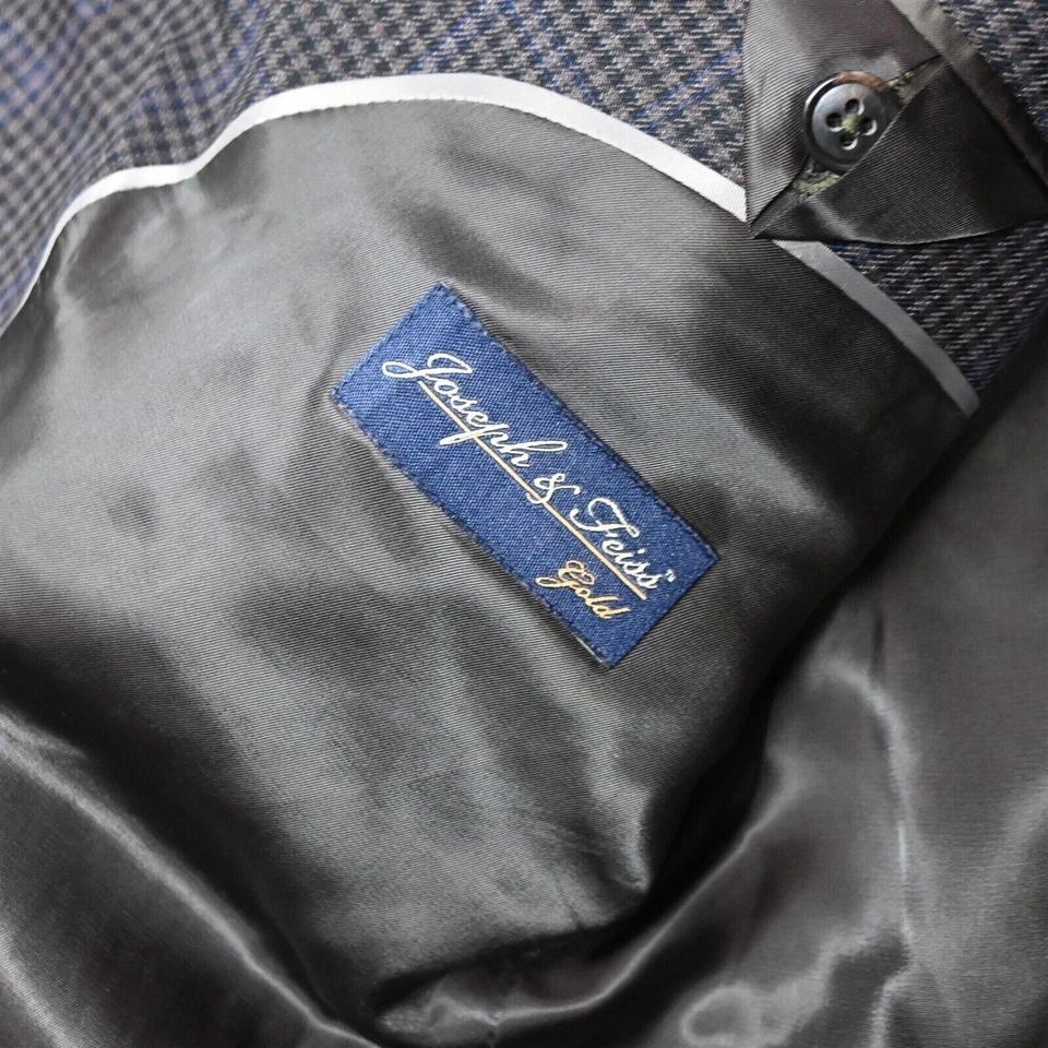 Blazer masculino Joseph & Feiss 44S azul marrom xadrez 100% lã terno jaqueta casaco esportivo - Imagem 4 de 4