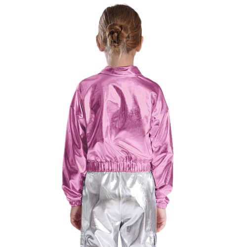 Girls 2-Piece Hip Hop Jazz Dance Outfit Metallic Jacket with Pants Fancy Dress - Picture 35 of 63