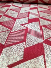 RED BROCADE JACQUARD FABRIC SOLD BY YARD HOME DECORATION DRESS ART DECO TRIANGLE