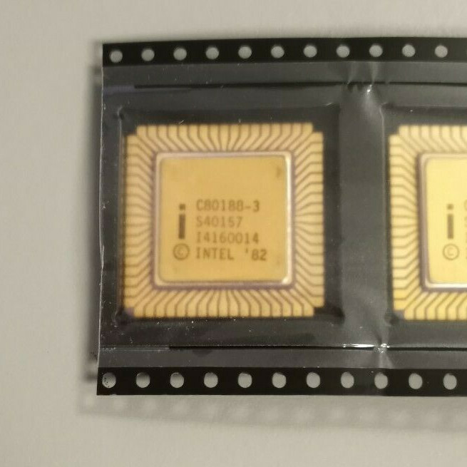 Early 1980s Intel C80188-3 16 bit 8MHz CPU, 68 PIN Gold Plated
