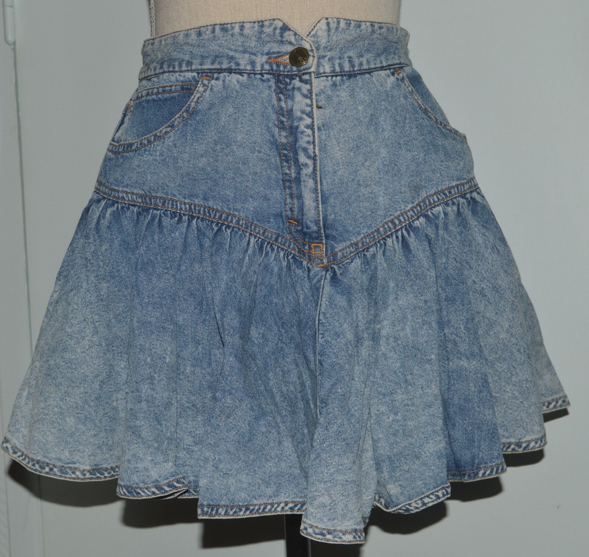 Jupe En Jeans Fuligni - Taille 40, Longueur 43 Cm - Bleu, Style évasé - Occasion TBE
